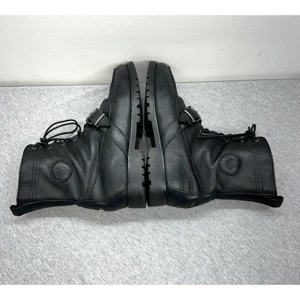 Polo Ralph Lauren Ranger Boots Mens Size 11D Black Leather Buckle Combat Work‎